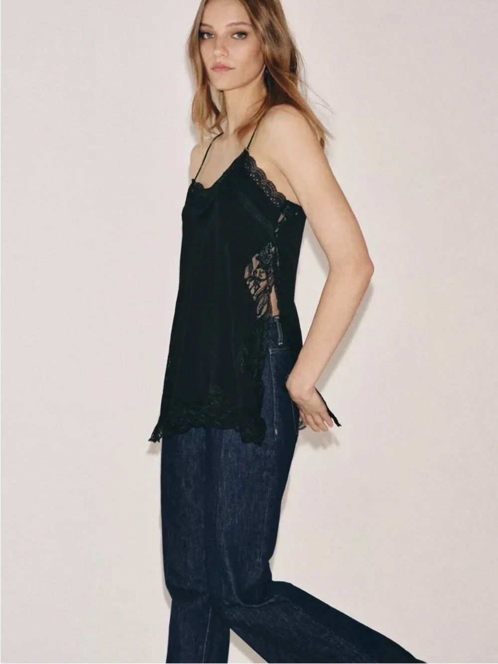Zara Black Lace-Trim Slip Cami